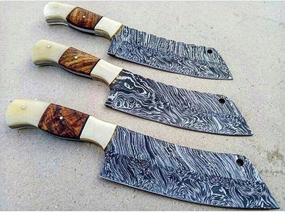Set of 3 Exquisite Damascus Steel Cleaver Knives - Korvel