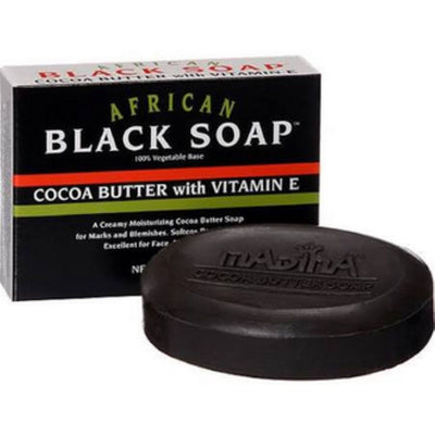 Savon Noir Africain Madina avec Beurre de Cacao et Vitamine E - 3,5 Oz