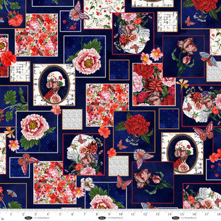 Cameo Appearance Floral Navy Cotton Fabric - 44"/45" Per Yard