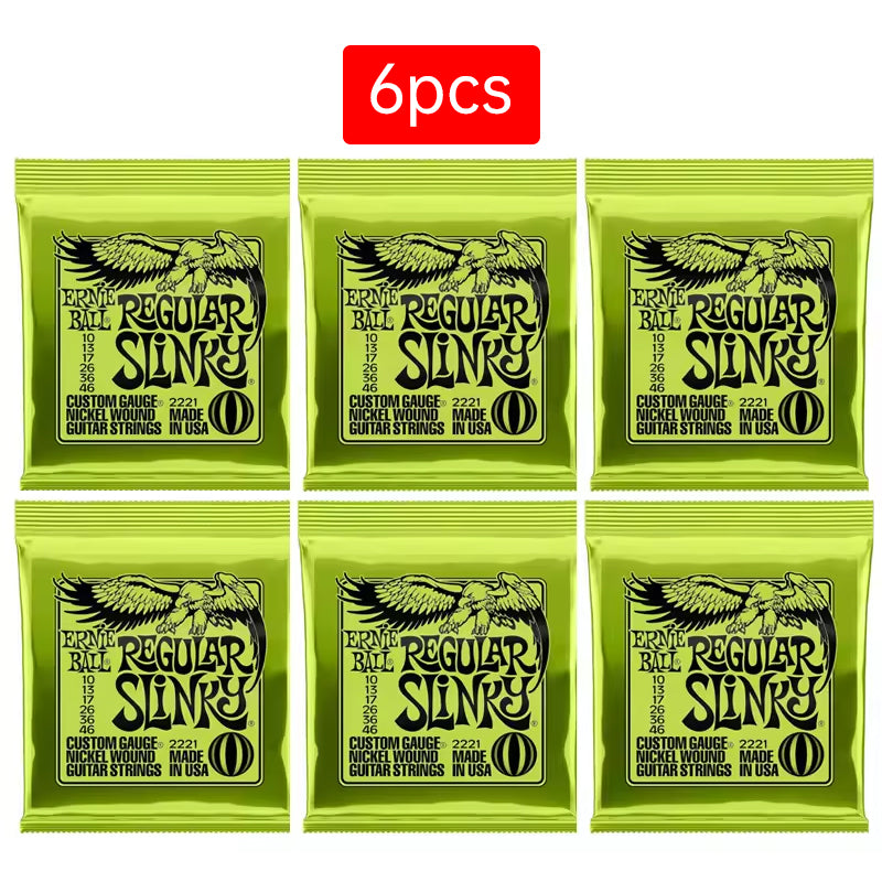 6 sets of Ernie Ball Slinky guitar strings (models 2003, 2215, 2223, 2221, nickel - wound) for electric & acoustic guitars - Korvel