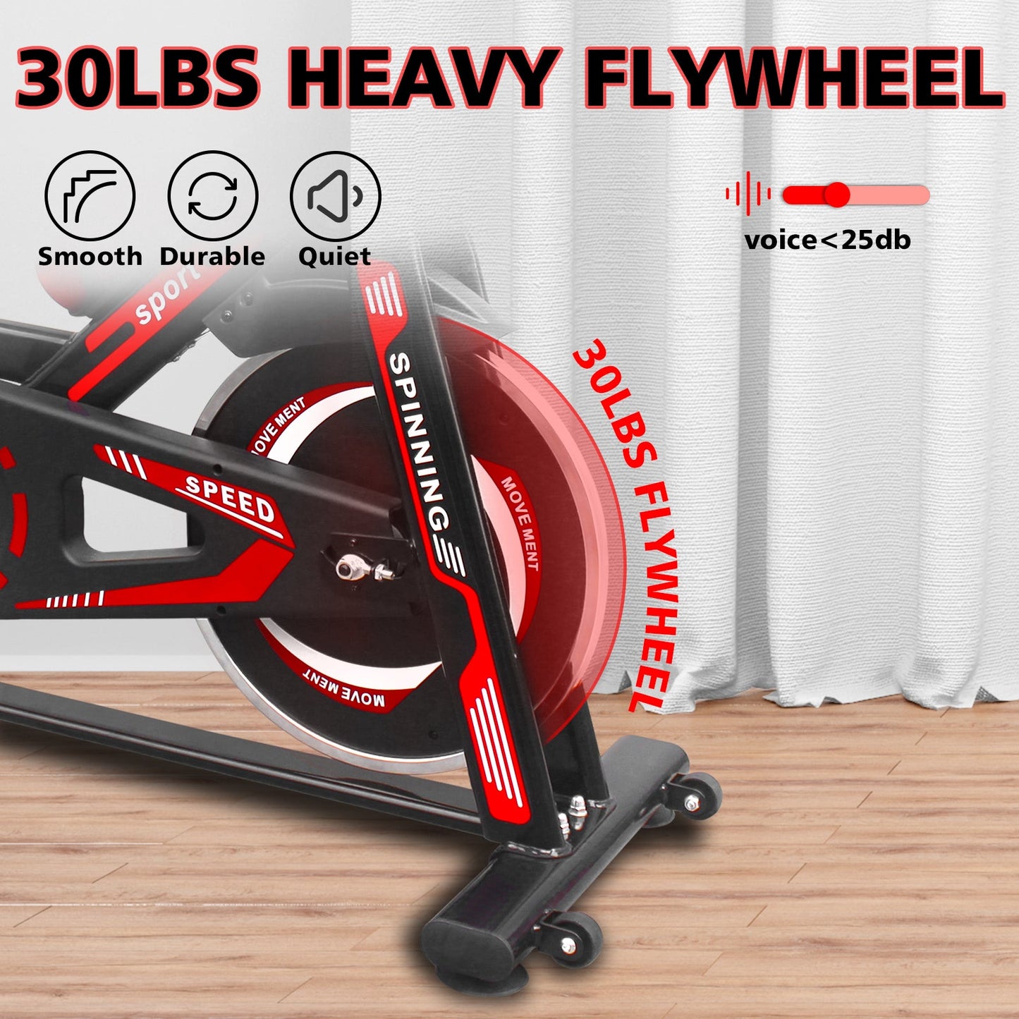 Indoor Exercise Bike Cycling Bike with Comfortable Seat Cushion Black+Red - Korvel