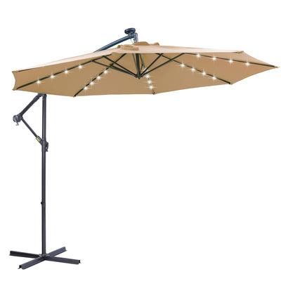 10 FT Solar LED Patio Umbrella with Easy Open Adjustment - Taupe