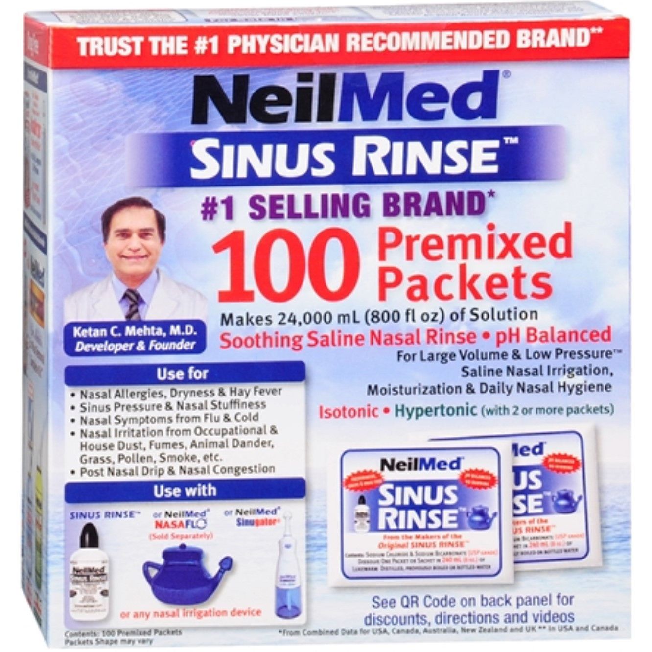 NeilMed Sinus Rinse Solución Salina Nasal - Paquetes Premezclados