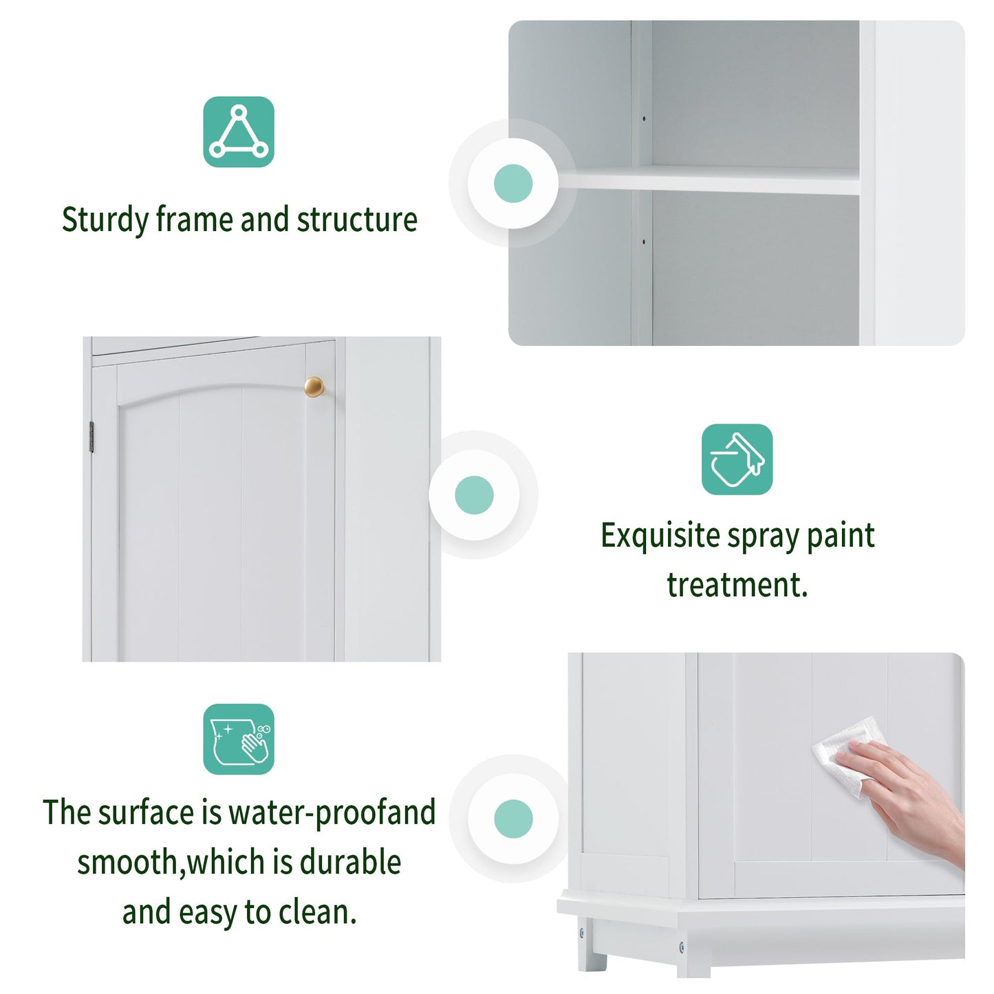 High bathroom storage cabinet with glass door, freestanding, two drawers and adjustable shelves, MDF board, painted white - Korvel