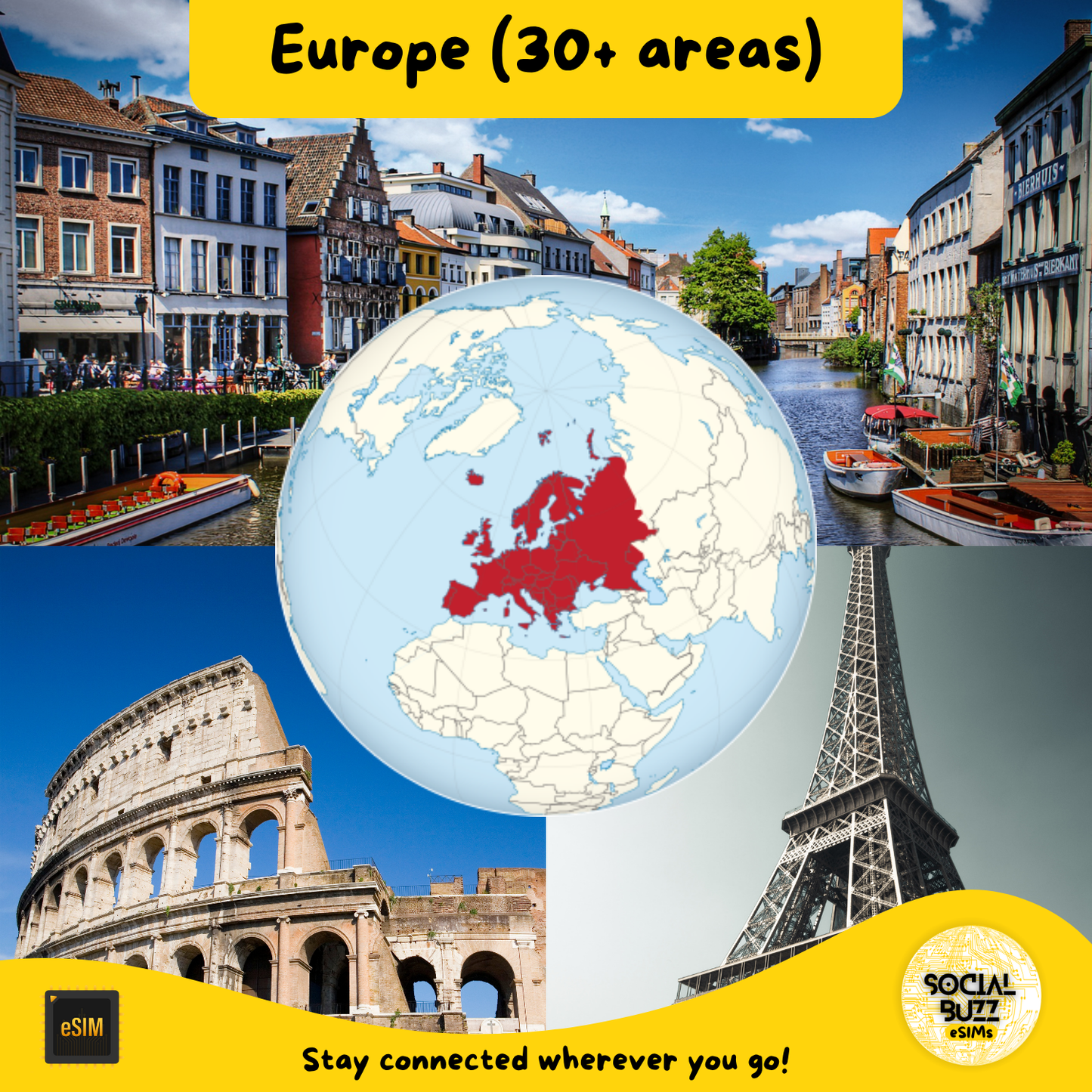 Forfait de données Internet eSIM Europe pour 30+ zones