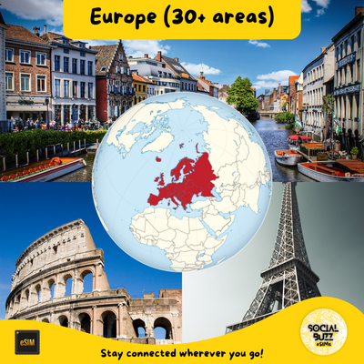 Europe eSIM Internet Data Plan for 30+ Areas