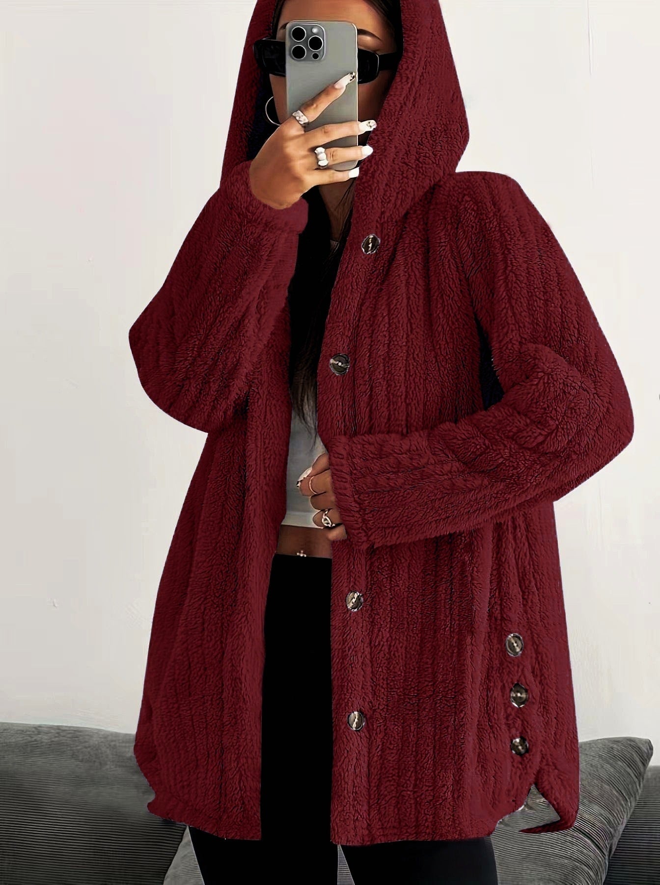 Hooded Loose Plush Coat for Women