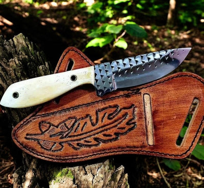 Authentic Handmade Cowboy Knife with Leather Sheath – Rasp Steel Blade & Bone Handle - Korvel