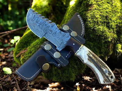 Tom Brown Tracker – Artisan Damascus Knife with Antler & Rosewood Grip - Korvel