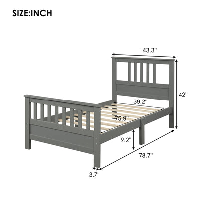 Wood Platform Bed with Headboard and Footboard Twin (Gray) - Korvel