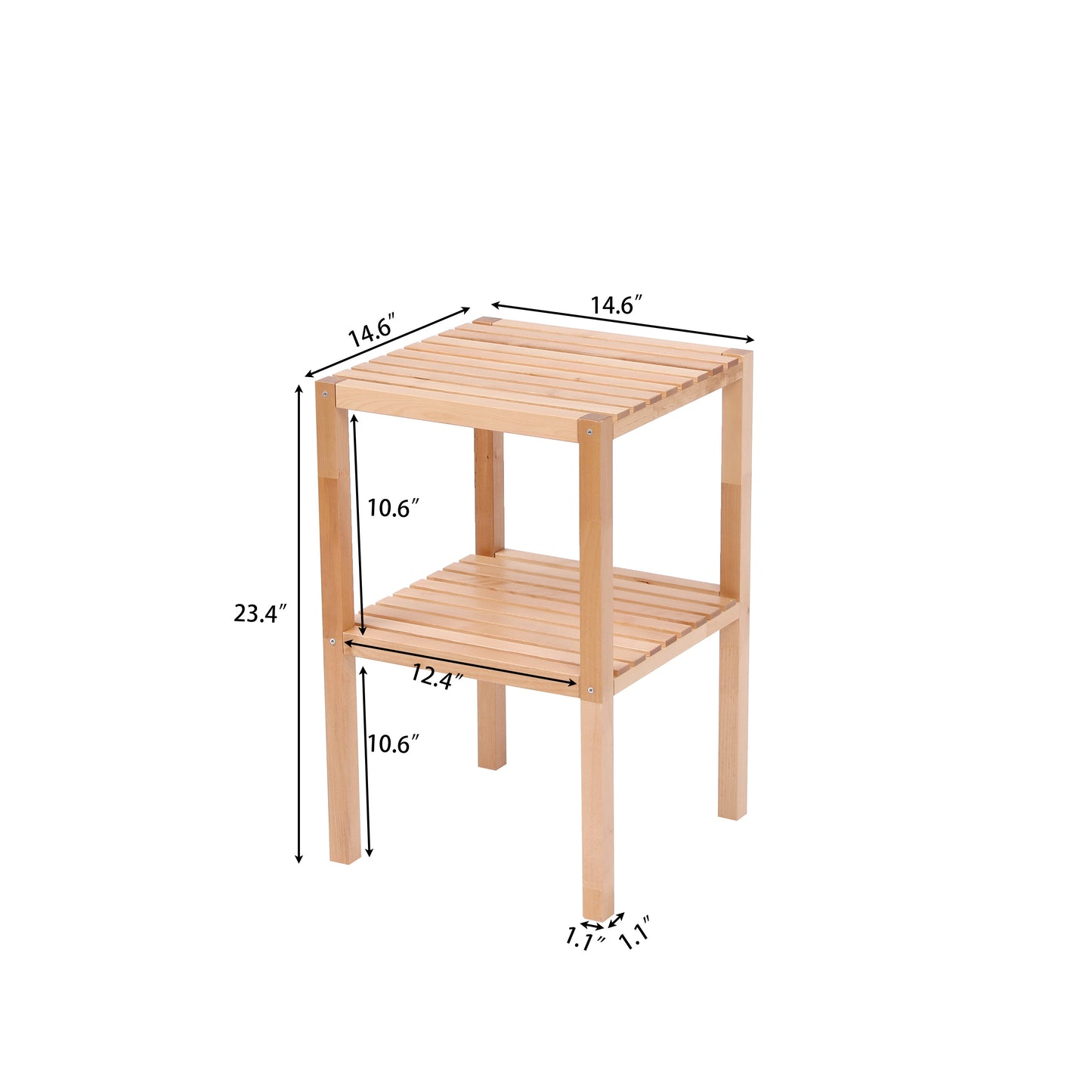 Étagère de salle de bain d'angle en bouleau à 2 niveaux - Unité de rangement en bois naturel