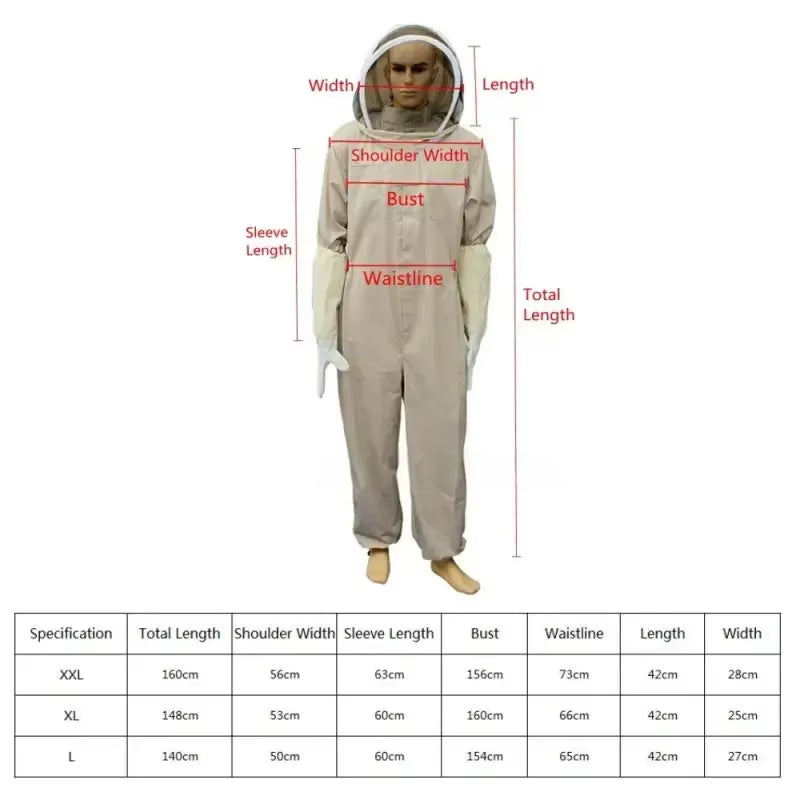 1 Set of Professional Ventilated Full - Body Beekeeping Suit with Gloves - Korvel