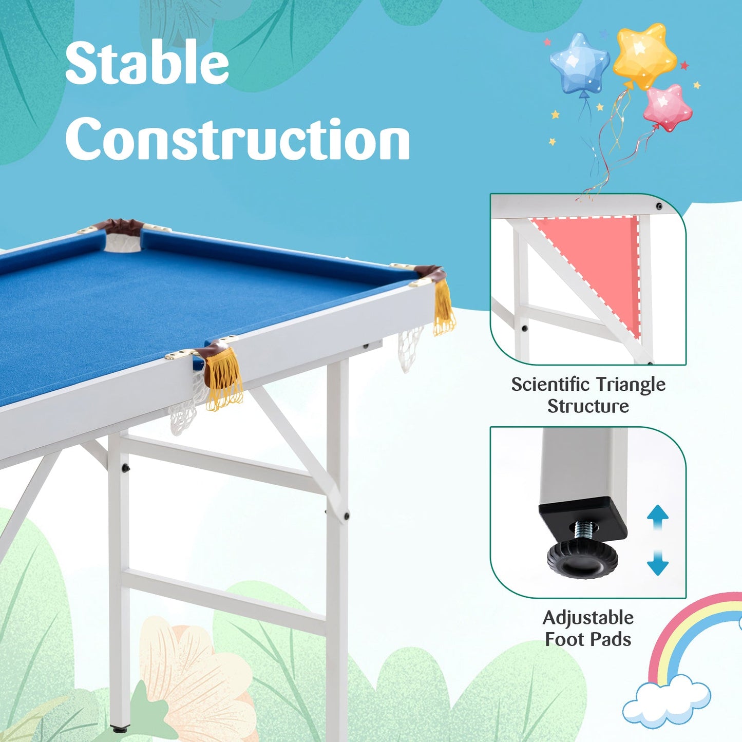 Mesa de Billar Plegable de 47 Pulgadas con Queues y Cepillo - Azul
