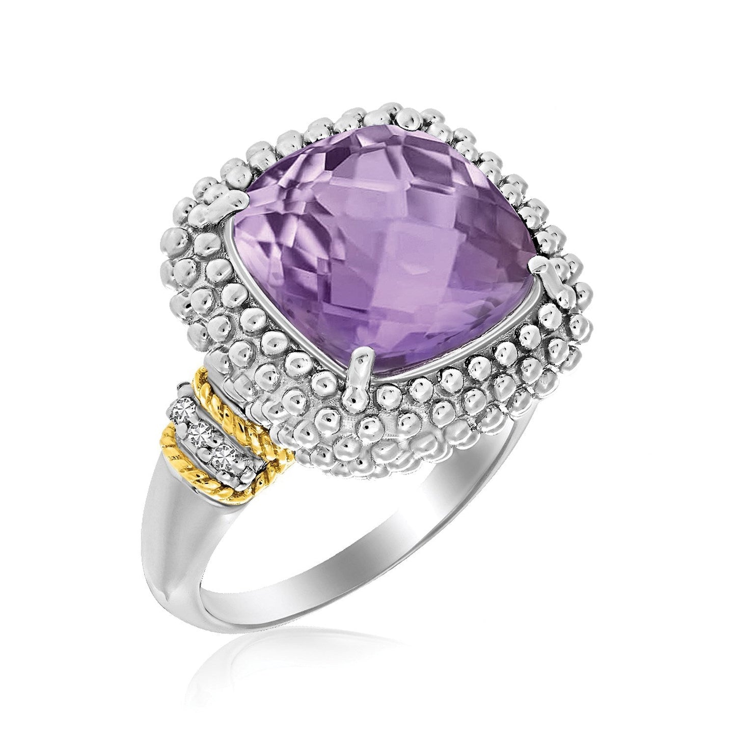 18k Yellow Gold & Sterling Silver Popcorn Ring with Amethyst