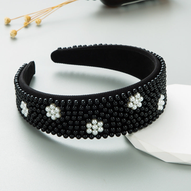New Fashion Full Pearl Wide Edge Shampoo Headband Pressed Hair Ornament - Korvel