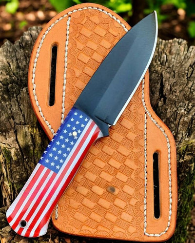 Patriot's Pride Cowboy Knife: Custom Handmade with American Flag Motif - Korvel