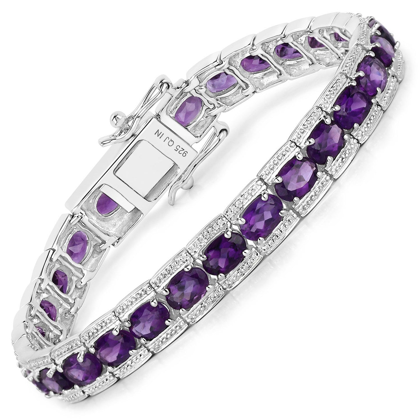 Bracelet en argent sterling .925 avec améthyste véritable de 12,18 carats