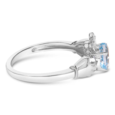 Bague Claddagh en Argent Sterling avec Topaze Bleue en Forme de Cœur