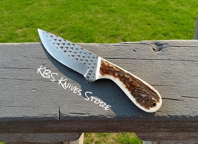 Premium ELK Horn Hunting Knife – 7" Rasp Steel Blade with Leather Sheath - Korvel