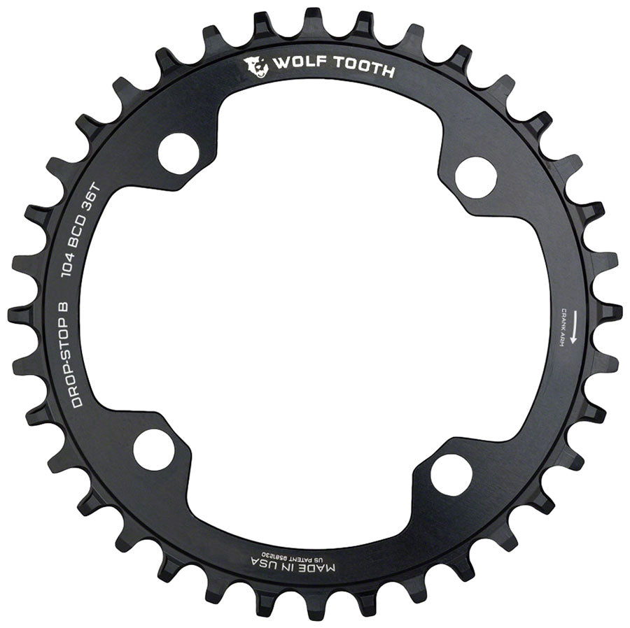 Plato de cadena Wolf Tooth 104 BCD - 36t Drop-Stop B Negro