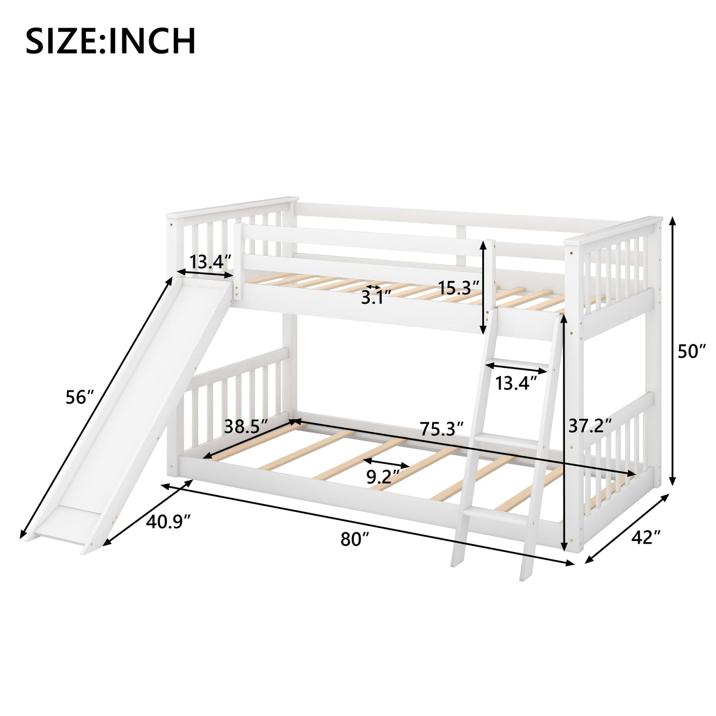Twin Over Twin Bunk Bed with Convertible Slide and Ladder - White