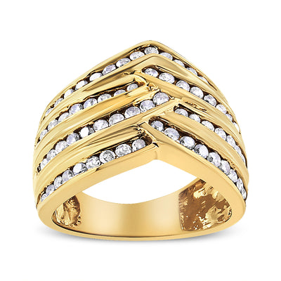 Bague en Argent Sterling Plaqué Or Jaune 10K avec Diamants en Canal
