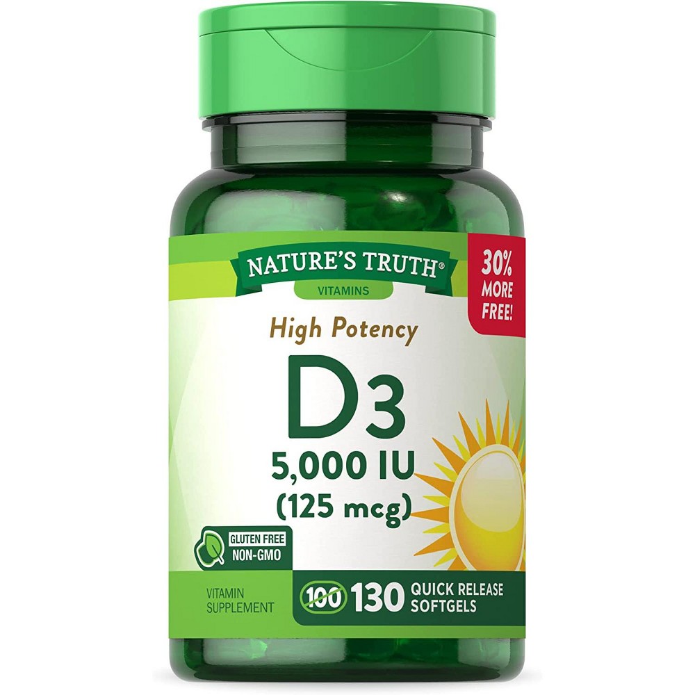 Gélules molles de vitamine D3 haute puissance de Nature's Truth, 125 mcg