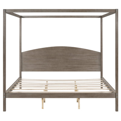 King Size Canopy Platform Bed with Headboard and Support Legs, Brown Wash - Korvel
