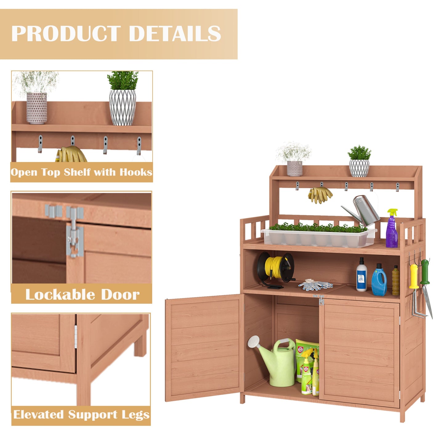 Outdoor gardening workbench with large storage cabinets and a rooftop terrace - Korvel