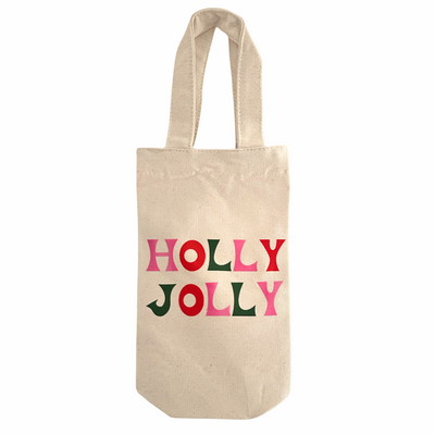 Holly Jolly Canvas Wine Tote