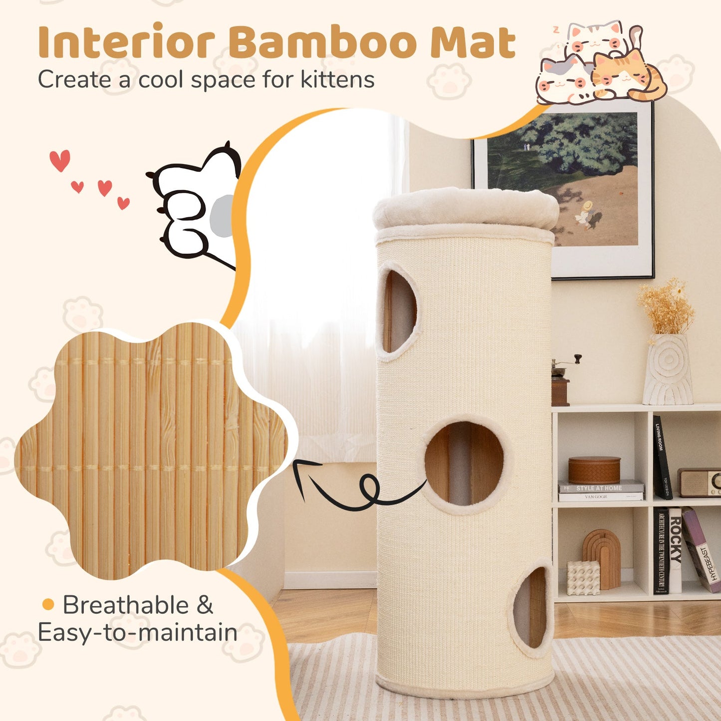 Caverne pour Chats Élevée de 49 Pouces - Maison à 4 Niveaux pour Chats Multiples