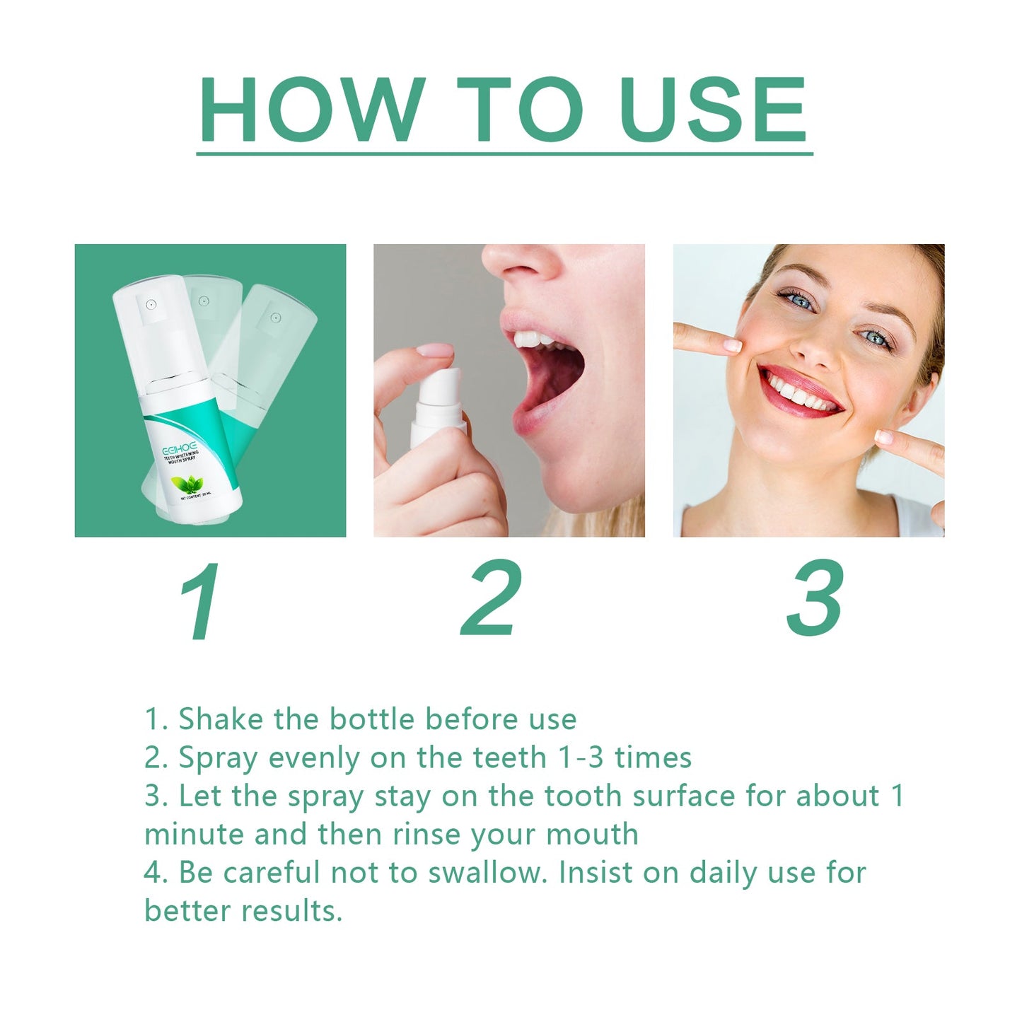 Teeth Whitening Mouth Spray, Clean Stains And Stones Fresh Breath Dental Care Spray - Korvel