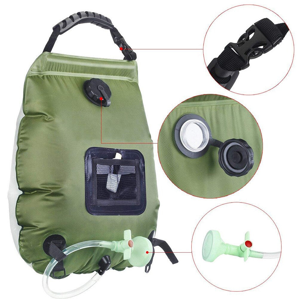 Portable Shower 20L Sun absorbs heat Water Storage Bags Outdoor Camping Hiking Heating Shower Bathing Bags Heating Shower Bags - Korvel