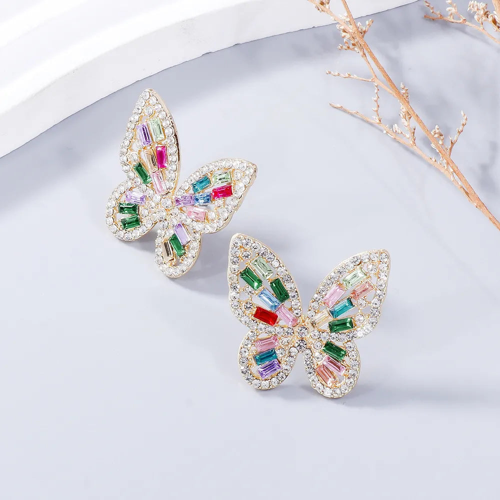 Alloy Inlaid Rhinestone Butterfly Earrings - Korvel
