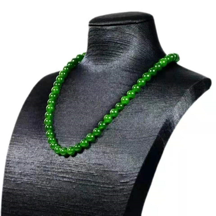 Hetian Biyu necklace, spinach green jade necklace, round bead style, Taiwan green jade necklace - Korvel