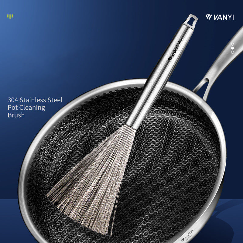 Stainless Steel Pot Brush Dishwashing Pot Brush Long Handle Household Cleaning - Korvel