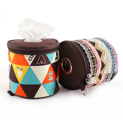 Outdoor camping folding ethnic style paper box storage bag car roll paper tissue box small cloth bag storage bag - Korvel