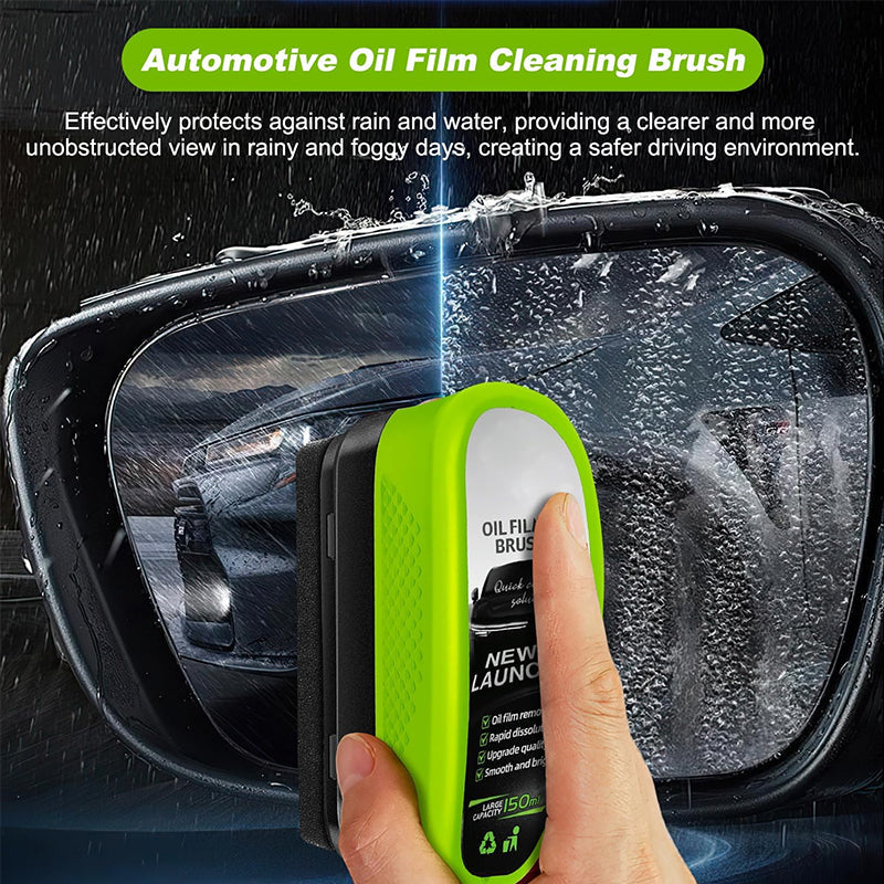 Car Glass Oil Film Remover with Sponge Cleaning Brush, Ideal for Front Inner Windshield Cleaning - Korvel