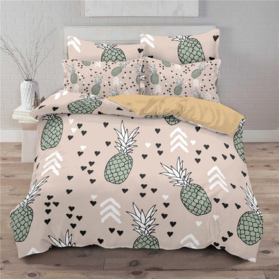 Small fresh pineapple 3D printed three-piece European and American bedding cover - Korvel