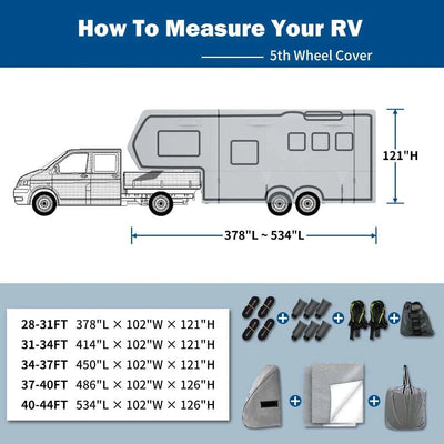 Umbrauto 5th Wheel RV Cover Upgraded 7 Layers Top Anti-UV Waterproof Breathable Camper Covers - Korvel