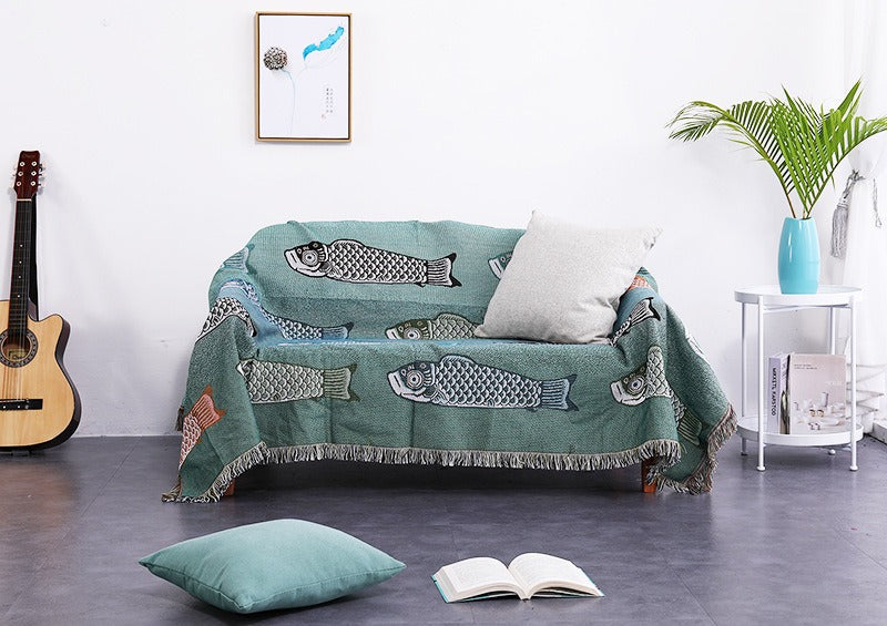 Modern Minimalist Koi Patterned Sofa Blanket