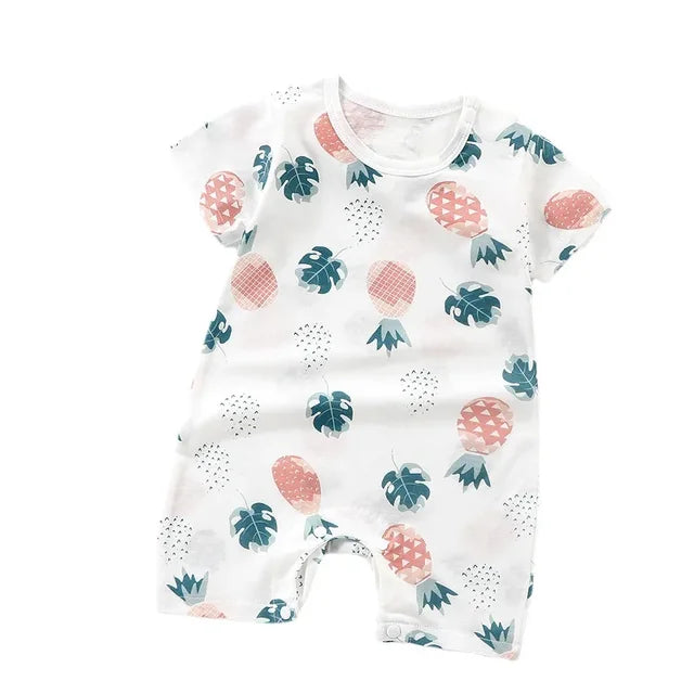 Cotton Newborn Baby Cartoon Short Sleeve Knitted Romper Boy Girl Summer Clothes Bebe Thin Pajamas One Pieces Bodysuit 0-24M - Korvel