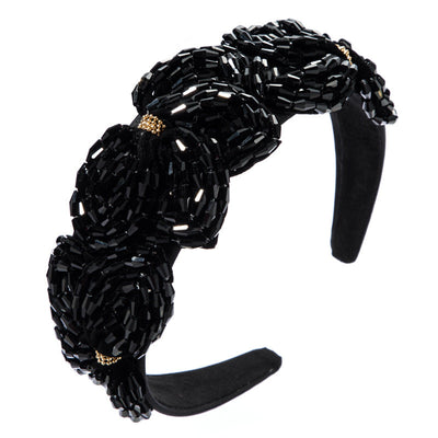 High Quality Hair Hoop Ladies Hand-String Crystal Flower Shape Super Flash Wide-Brimmed Head Hoop Fashion Trendy Hair Press - Korvel