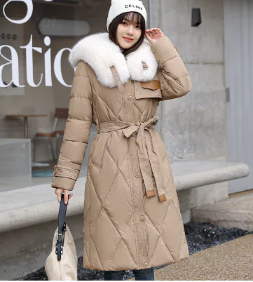 Parka d'hiver de luxe pour femmes avec col en fourrure