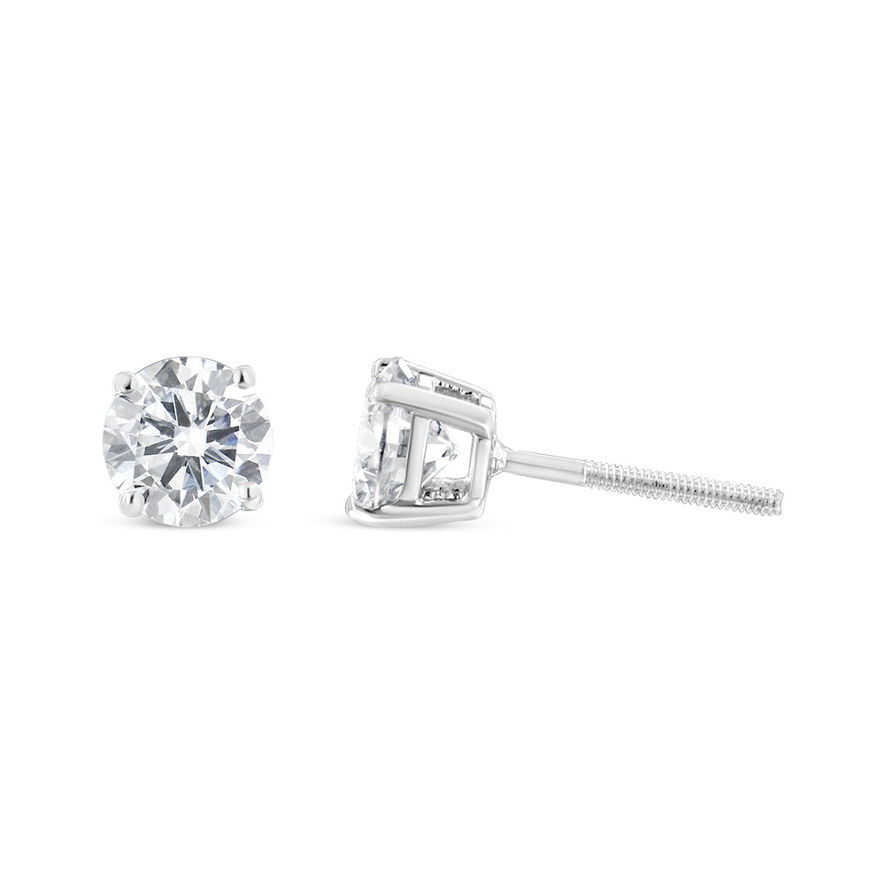 Pendientes de Stud de Diamante Cortado Brillante Redondo de 1.5 Cttw en Oro Blanco de 14K
