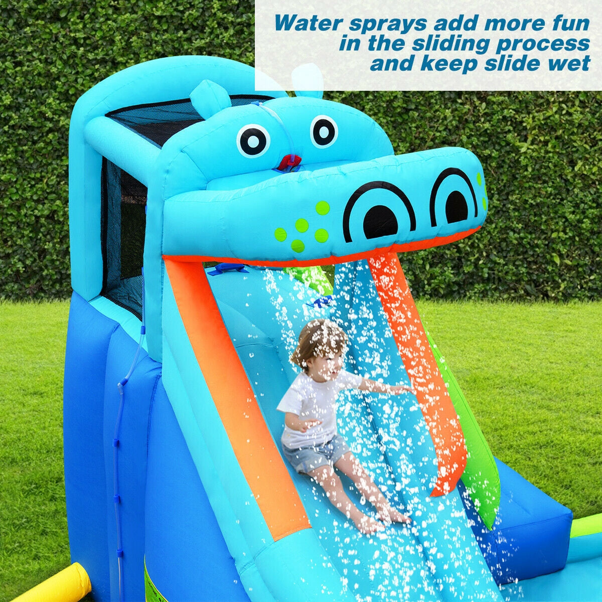 Château gonflable avec toboggan Hippo et souffleur