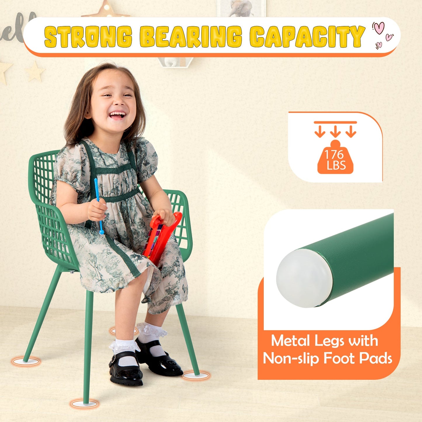 4-Piece Ergonomic Kids Chairs Set with Curved Backrest