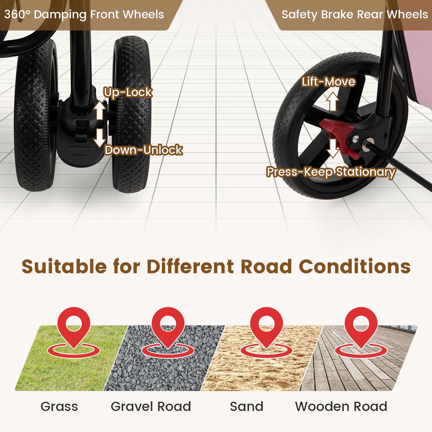 Poussette double 4-en-1 pour animaux avec transporteur détachable - Rose