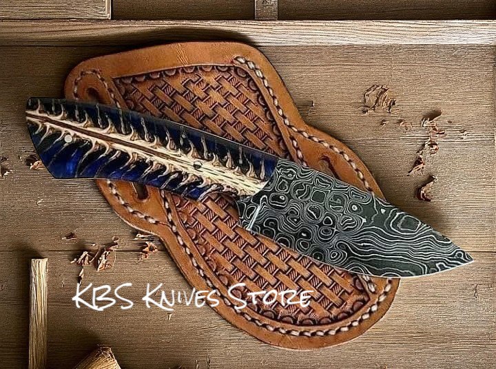 Artisan 8" Duty Belt Knife with Unique Blue Resin Handle - Korvel
