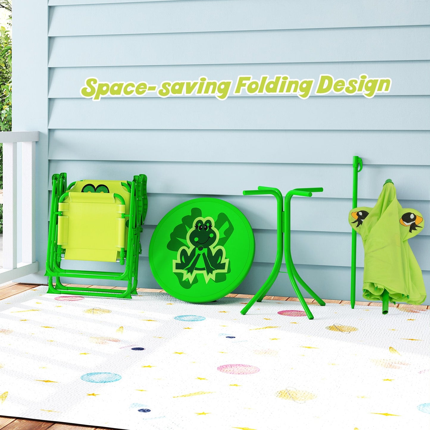 Kids Picnic Set with Folding Chairs & Adjustable Umbrella - Light Green